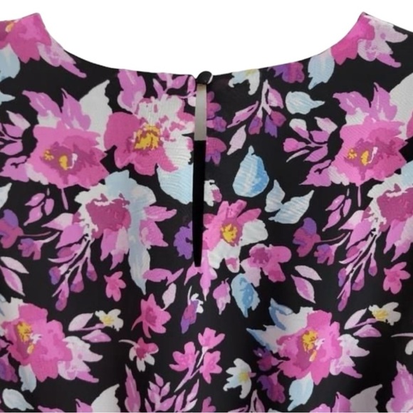 Bar Ill Purple Pink & Black Floral Ruffled Hem Mini Dress Large - Picture 11 of 11